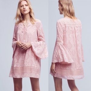 Floreat Anthropologie light pink lace dress.